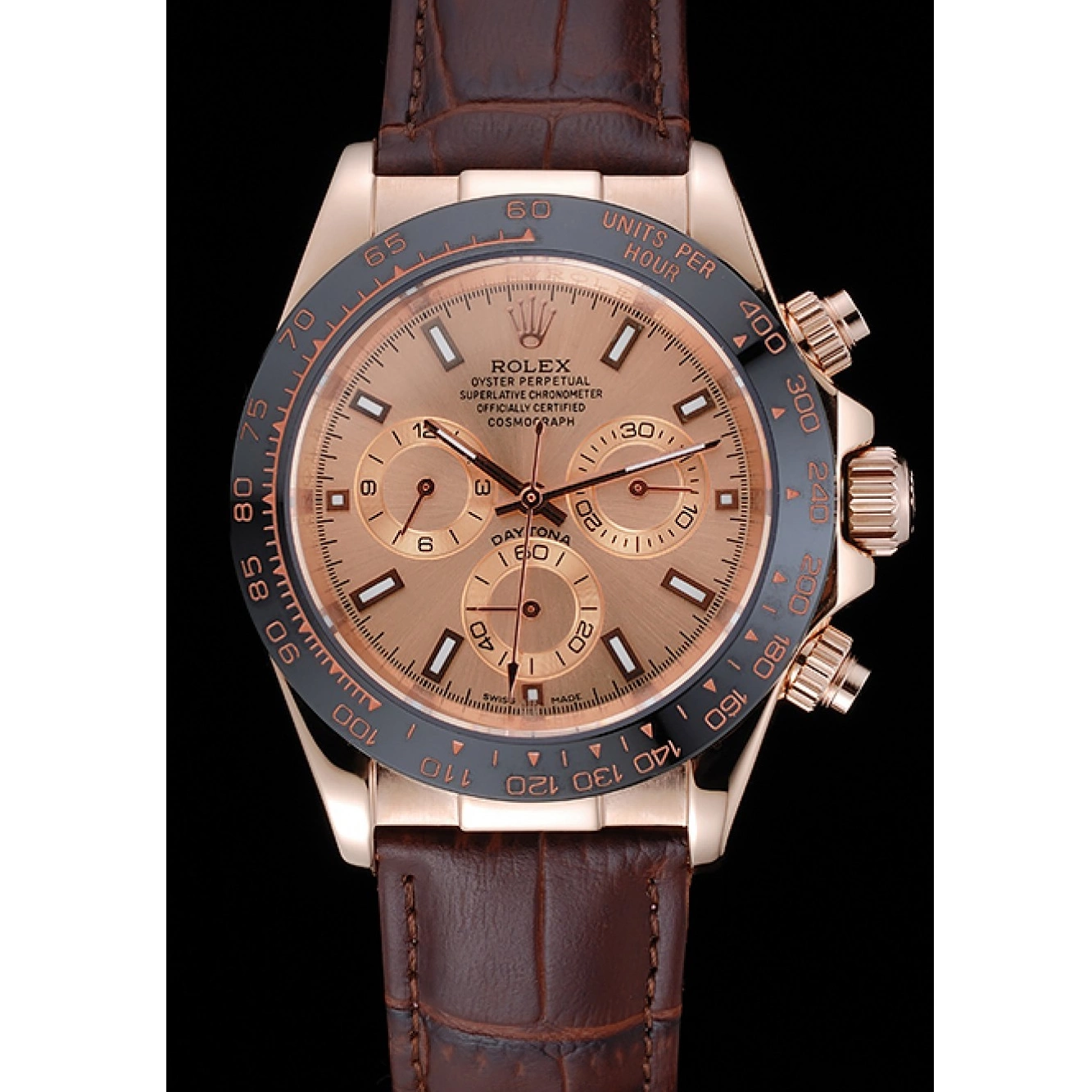 MiroTime 0726 Rolex Cosmograph Daytona Brown Dial Rose Gold Case Brown Leather Bracelet 1454243